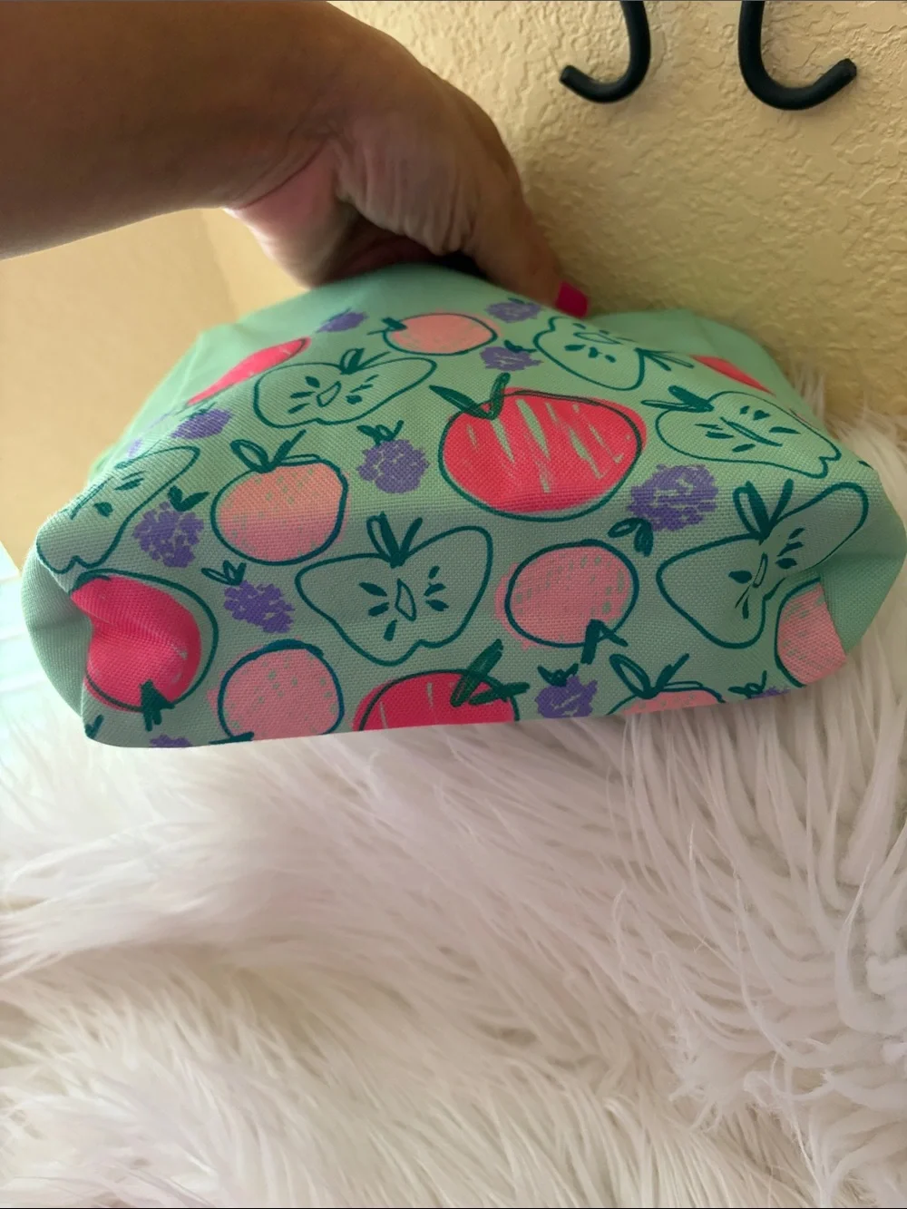 Clinique X Drawbrrtson Mint Green Strawberry Print Wristlet Cosmetic Pouch